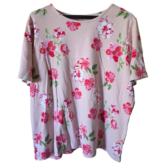 CW Classics Womens 2X Pink Floral Print Short Sleeve T Shirt Casual Top - Picture 1 of 6
